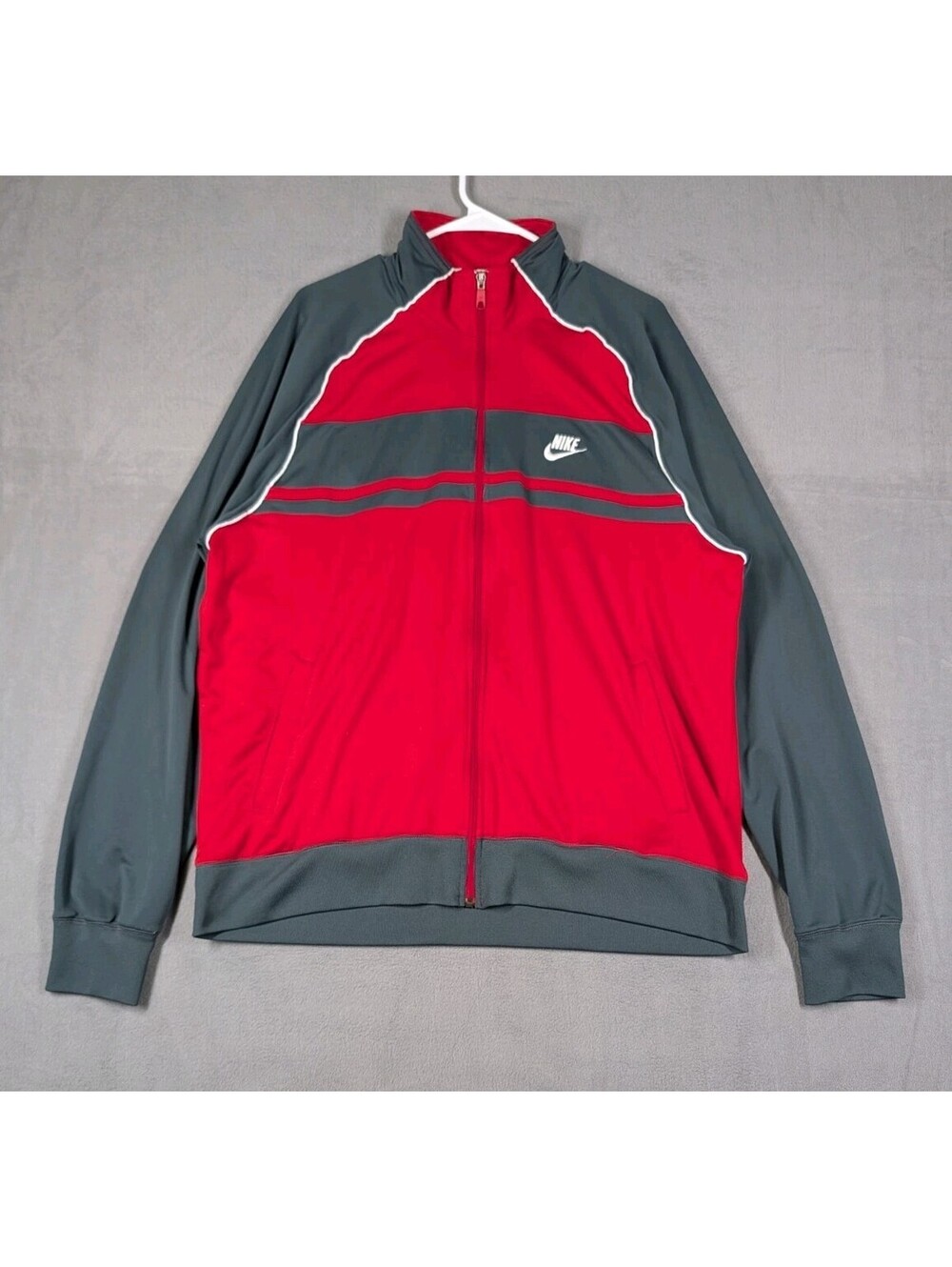Nike Mens XXL Red Gray Full Zip Track Jacket Athletic Y2K Sportswear Zip Top Fit